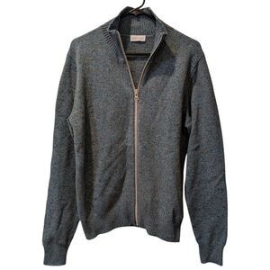 John Elliott Men's US L Wool Blend Textured Knit Blue and Gray Sweater Zip Up
